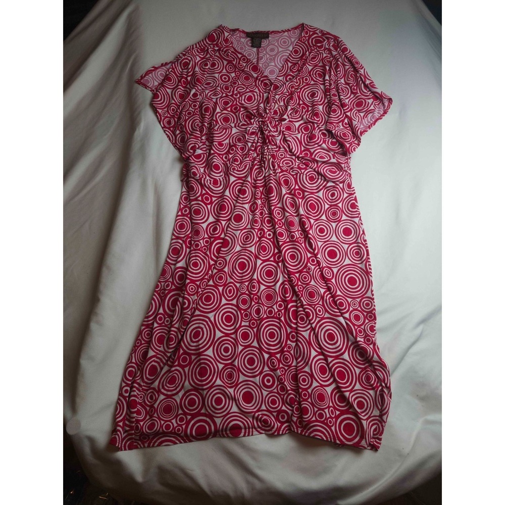 Chadwicks Mini Dress 24W Plus Pink White Geometric Romantic Feminine Stretch